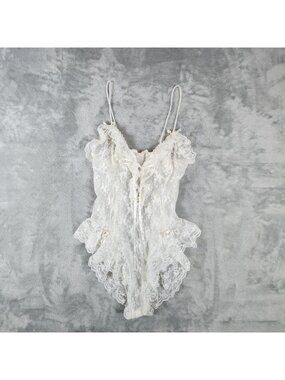 Vintage Tosca Bodysuit Lingerie Large White Lace One Piece Sexy Coquette Bride